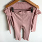 Pink Ribbed Ruffle Sleeve Top + Pants Set / 3-4T
