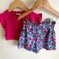 Mayoral Cropped Ruffle Tee + Floral Shorts / 4T