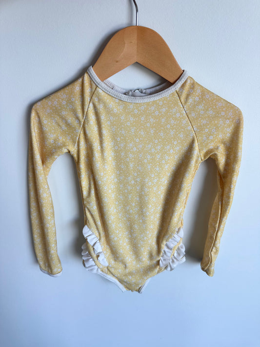 Yellow Floral Swimsuit / 2T