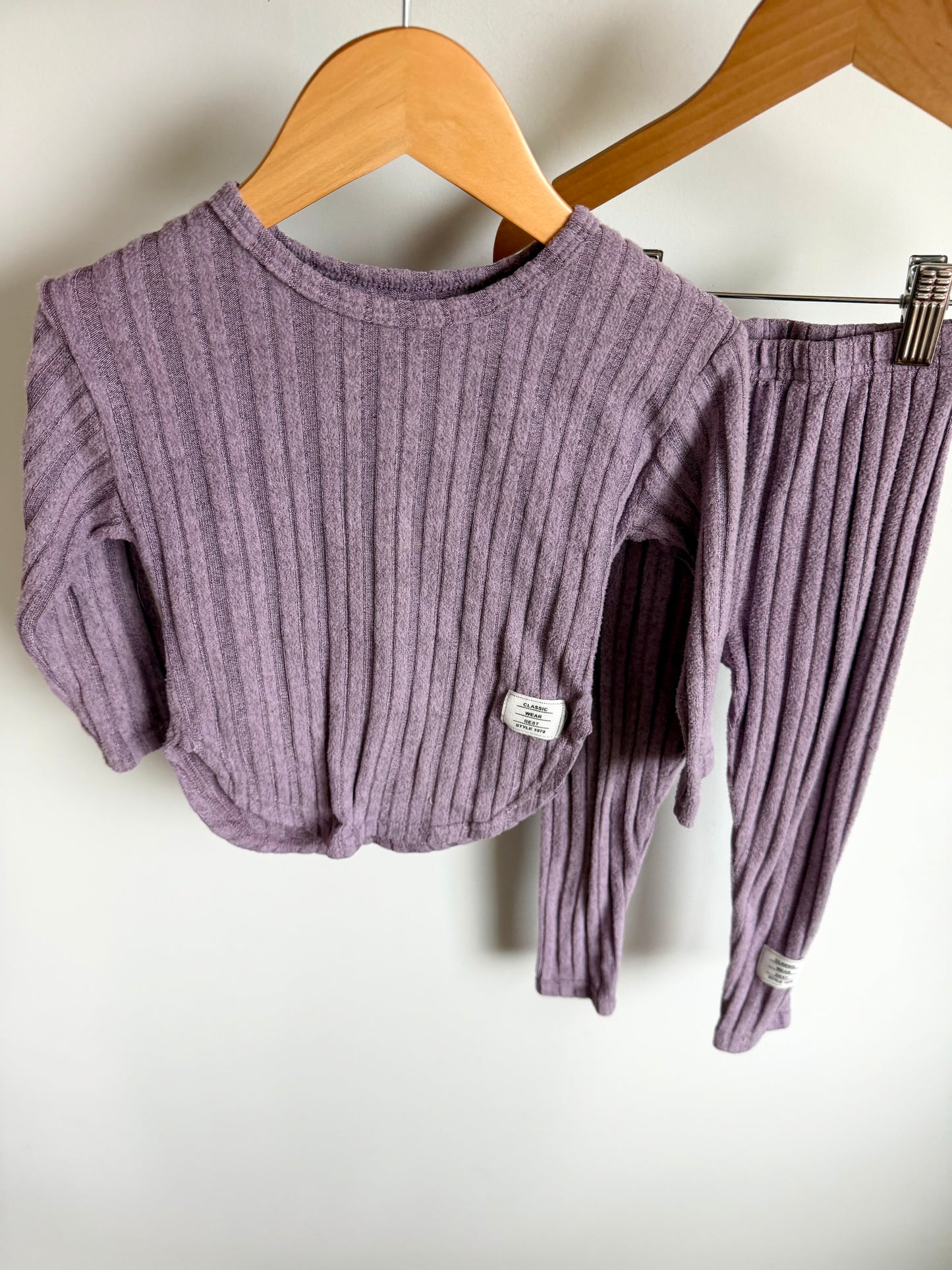 Purple Ribbed Top + Pants Set / 2-3T