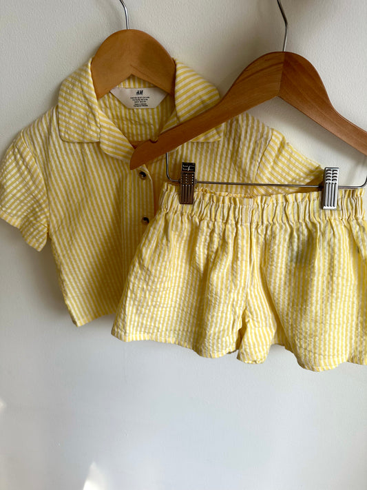 H&M Yellow Pinstripe Top + Shorts Set / 3-4T