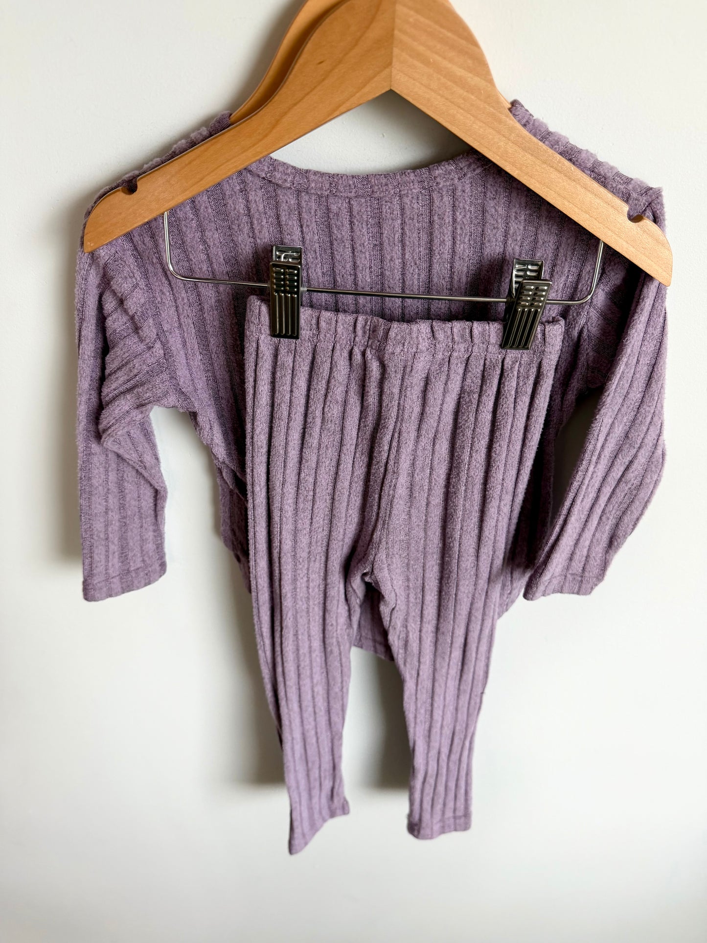 Purple Ribbed Top + Pants Set / 2-3T