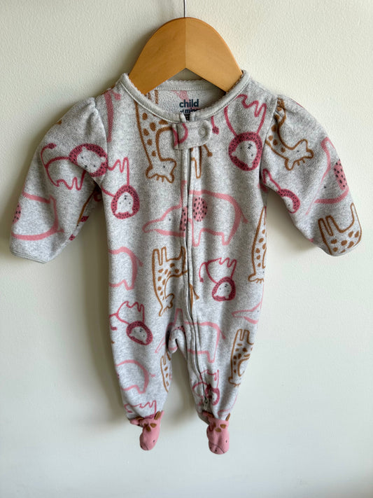 Grey Animal Outline Footed Sleeper / 3-6m
