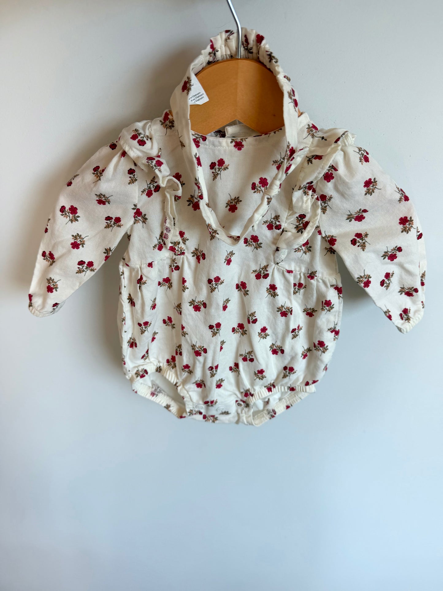 Cream Floral Bubble Romper Bodysuit with Headband / 3m