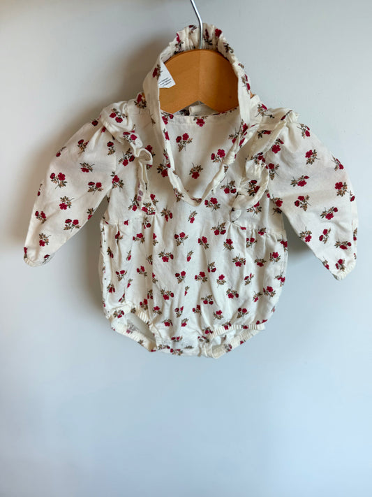 Cream Floral Bubble Romper Bodysuit with Headband / 3m