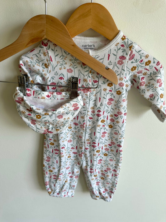 Hat + Jumpsuit Floral Pattern / 3-6m