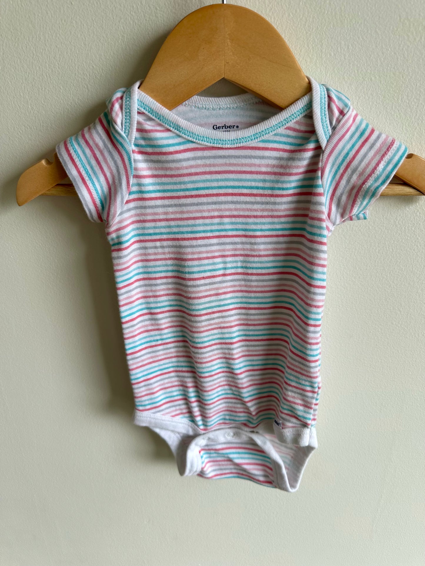 Pink Grey Blue Stripe Bodysuit / 12m