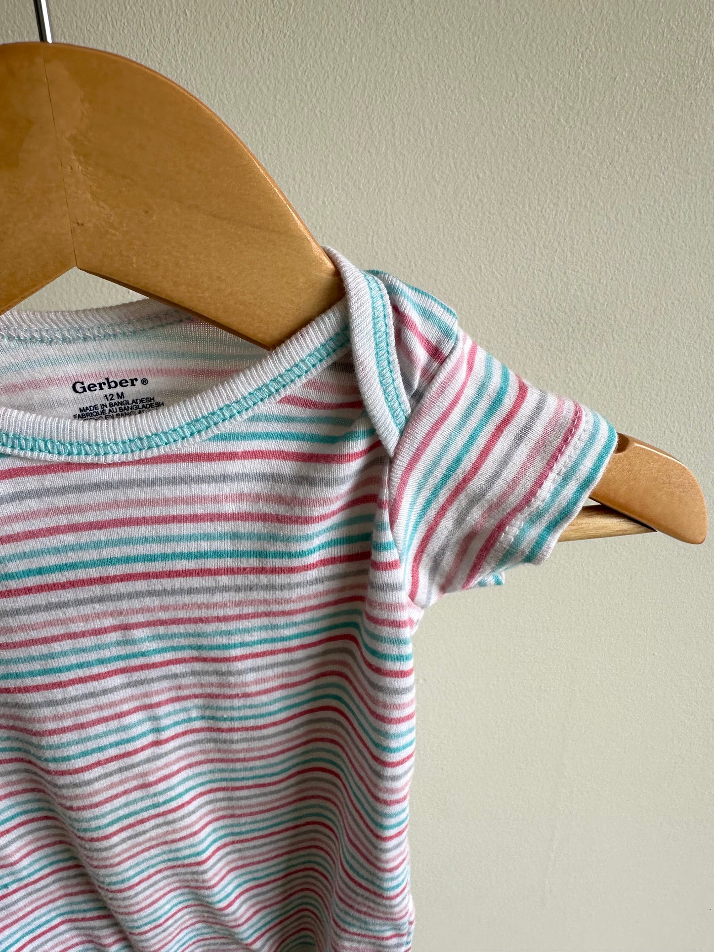 Pink Grey Blue Stripe Bodysuit / 12m