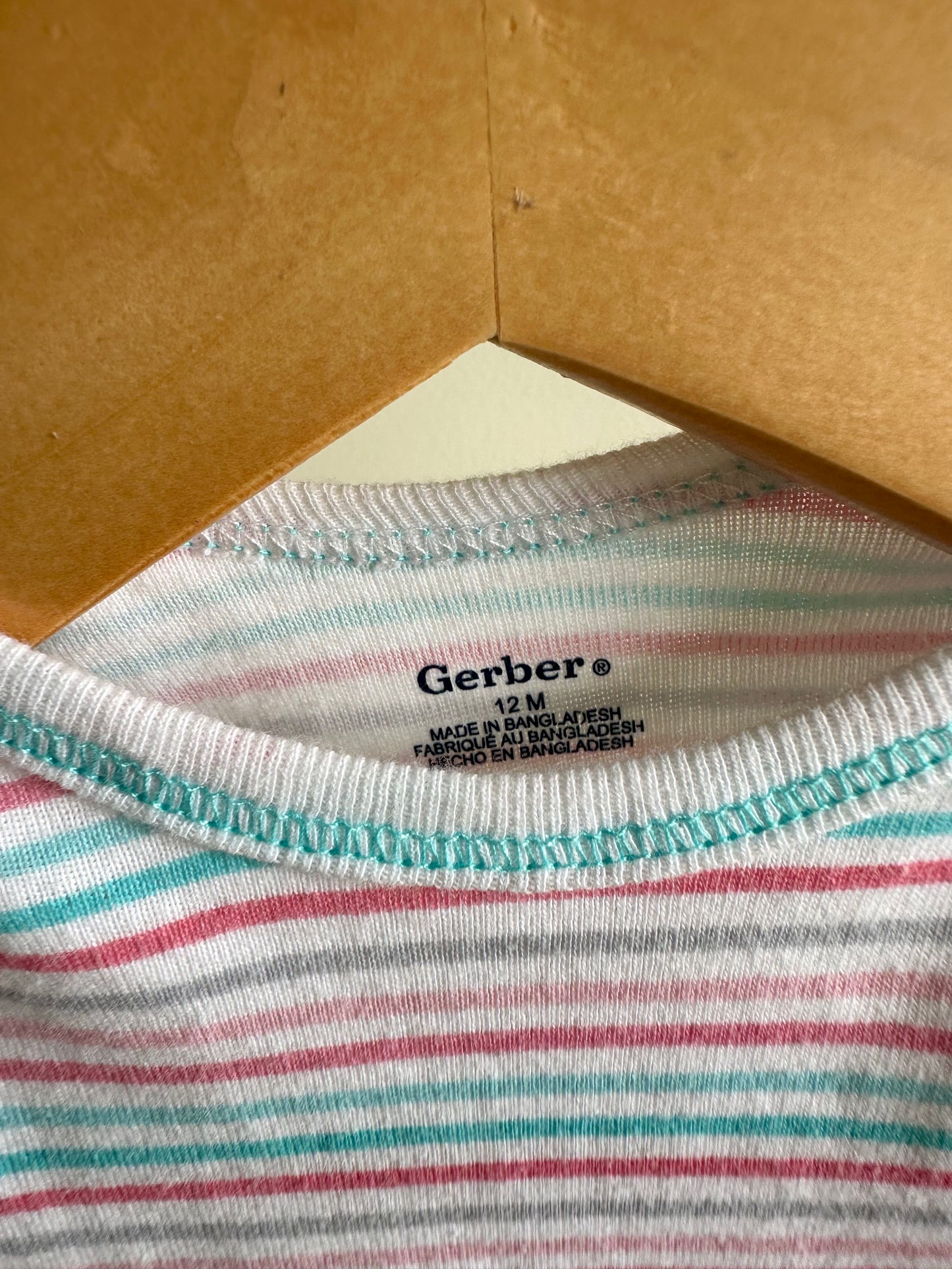 Pink Grey Blue Stripe Bodysuit / 12m