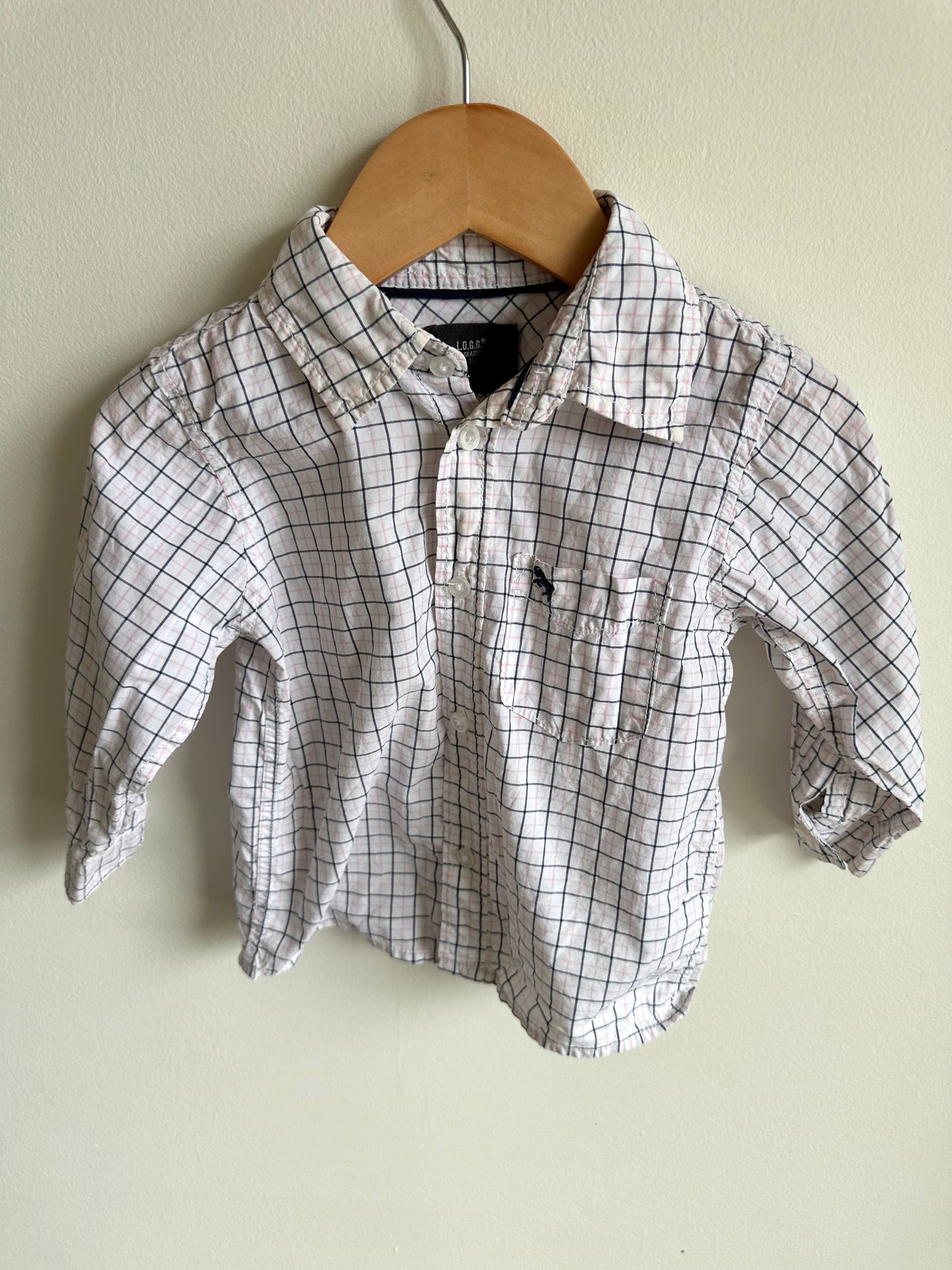 H&M Pink + Navy Line Dress Shirt / 12-18m