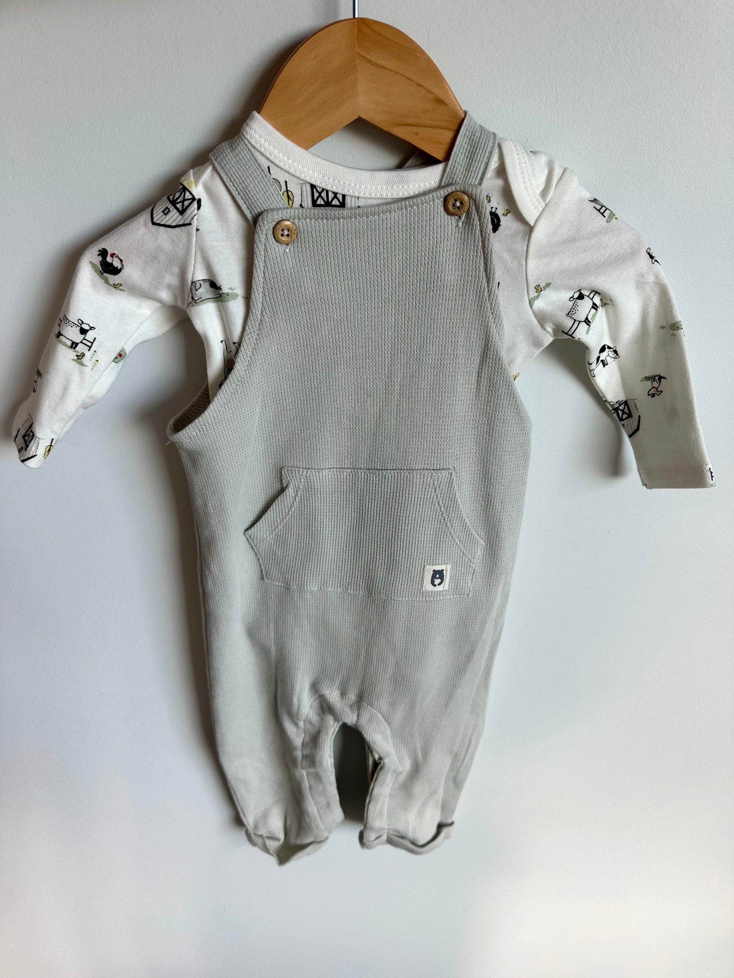 100% Organic Waffle Overalls and Farm Bodysuit / 3-6m