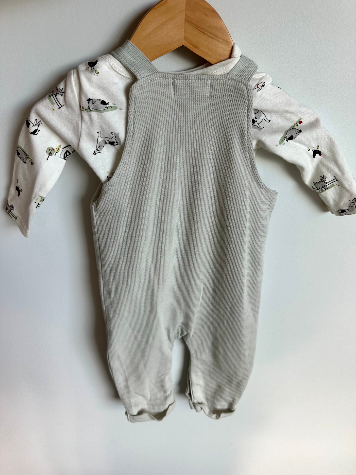 100% Organic Waffle Overalls and Farm Bodysuit / 3-6m