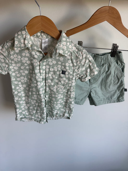 Daisy Sage Top + Shorts Set / 2T