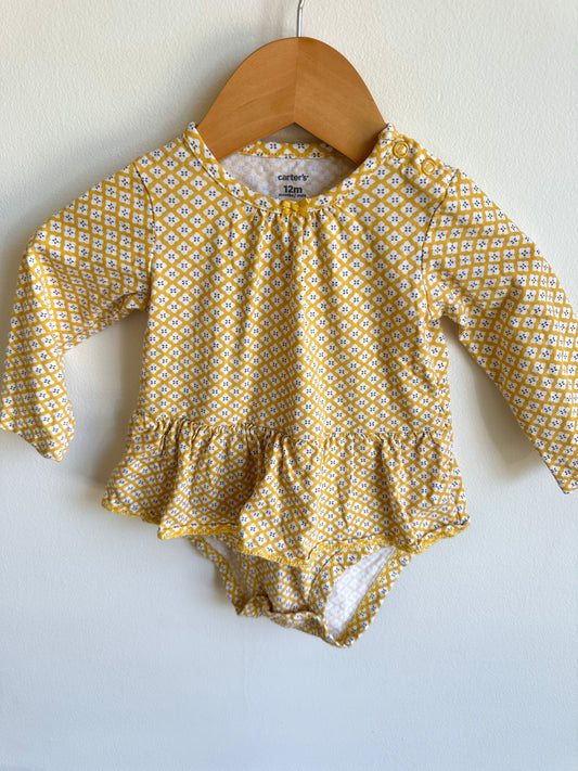 Yellow Patterned Bodysuit with Skirt / 12m