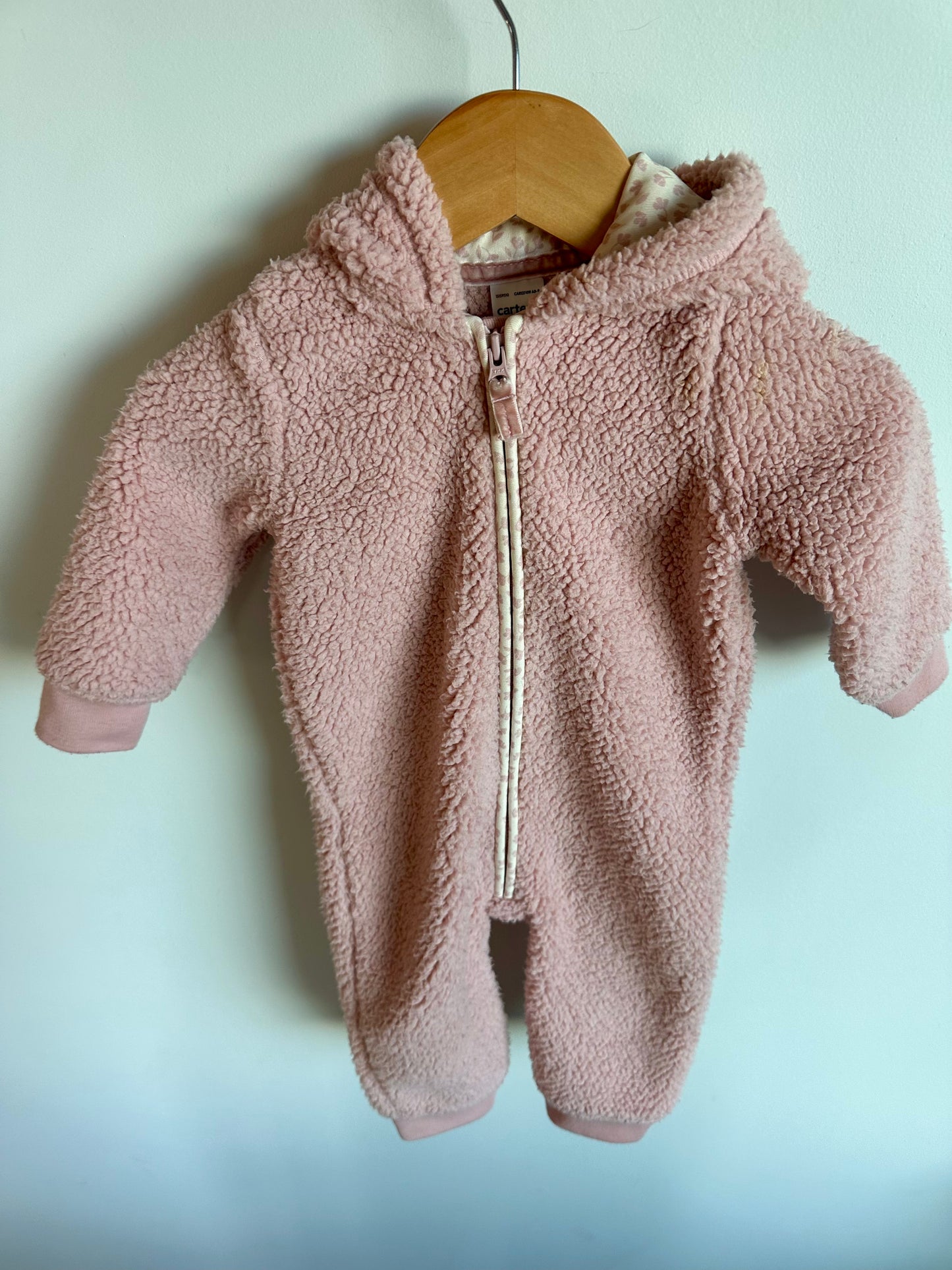 Fuzzy Pink Hooded Jumpsuit / 9m