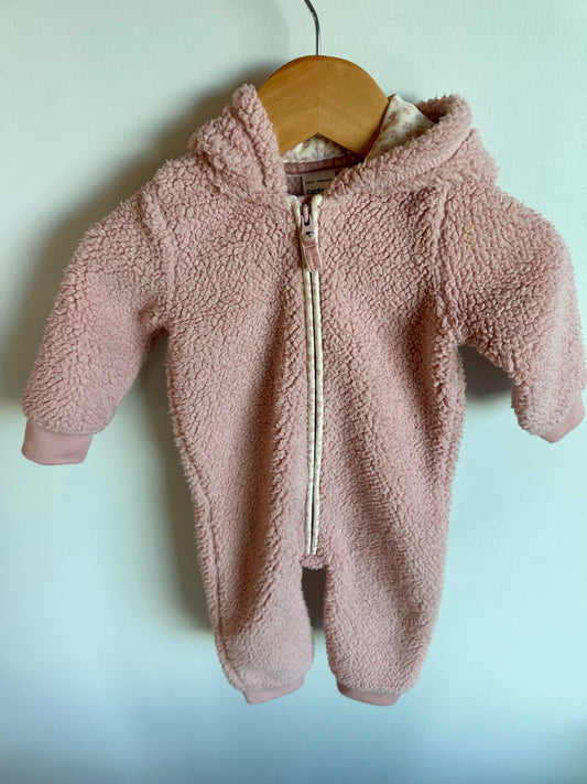 Fuzzy Pink Hooded Jumpsuit / 9m