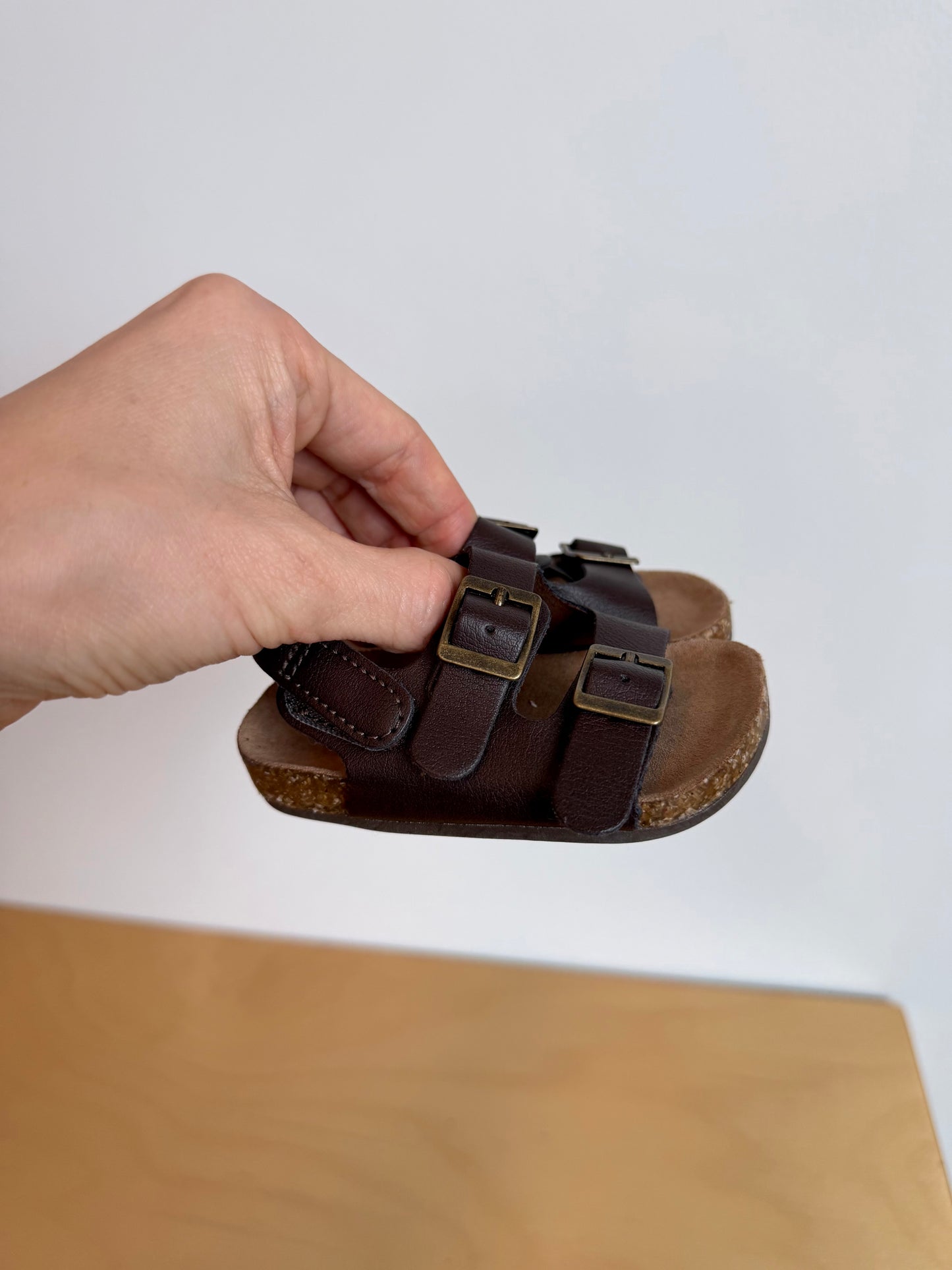 Brown Double Strap Baby Sandals / 3-6m