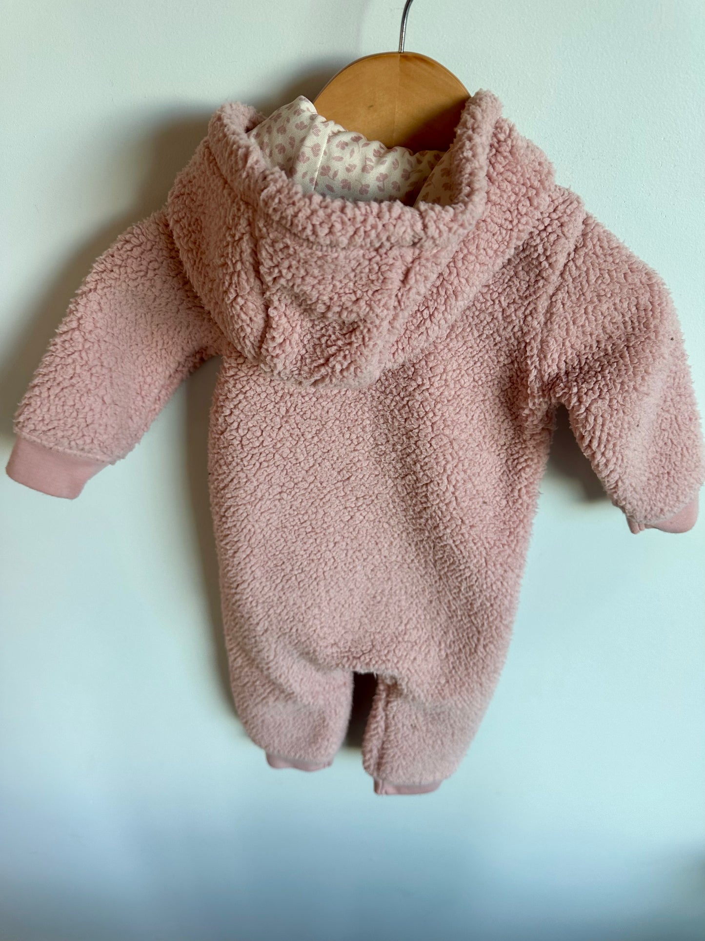 Fuzzy Pink Hooded Jumpsuit / 9m