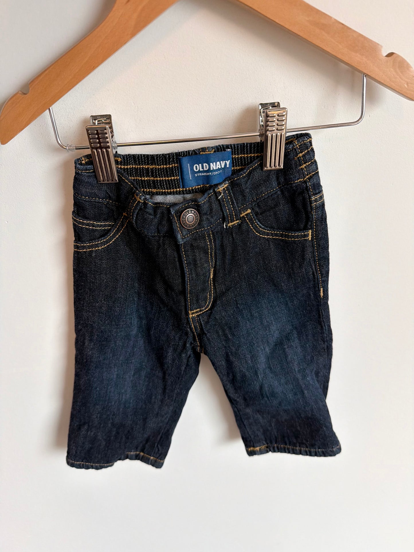 Fleece Lined Dark Jeans with Elastic Waist / 6-12m