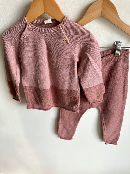 Zara Blush Ribbed Long Sleeve + Pants Set / 18-24m