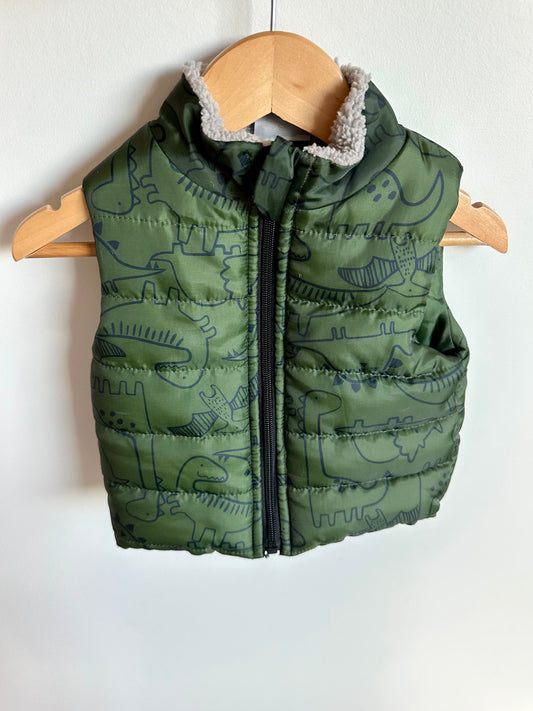 Green Dino Puffer Vest / 12m