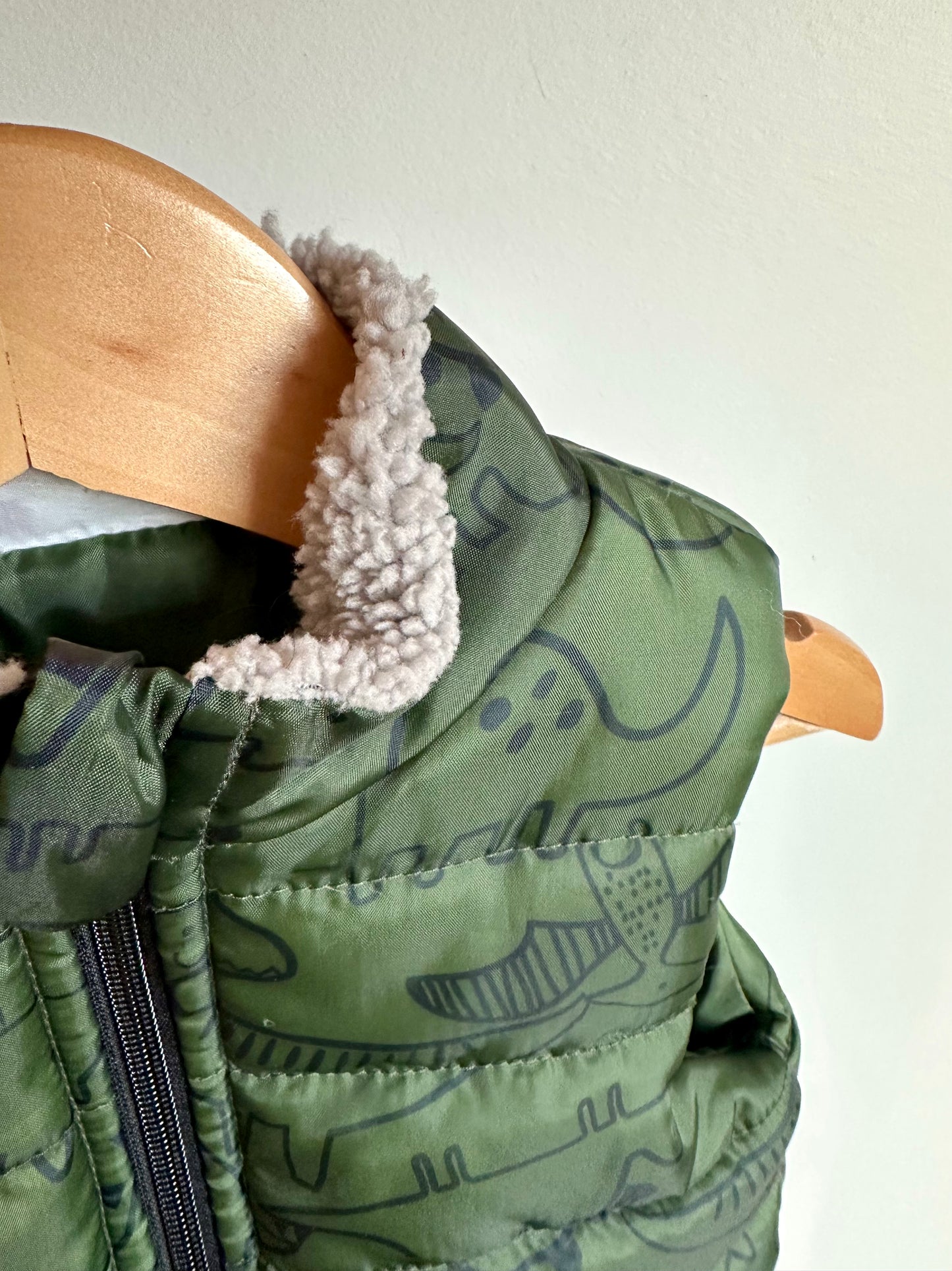 Green Dino Puffer Vest / 12m