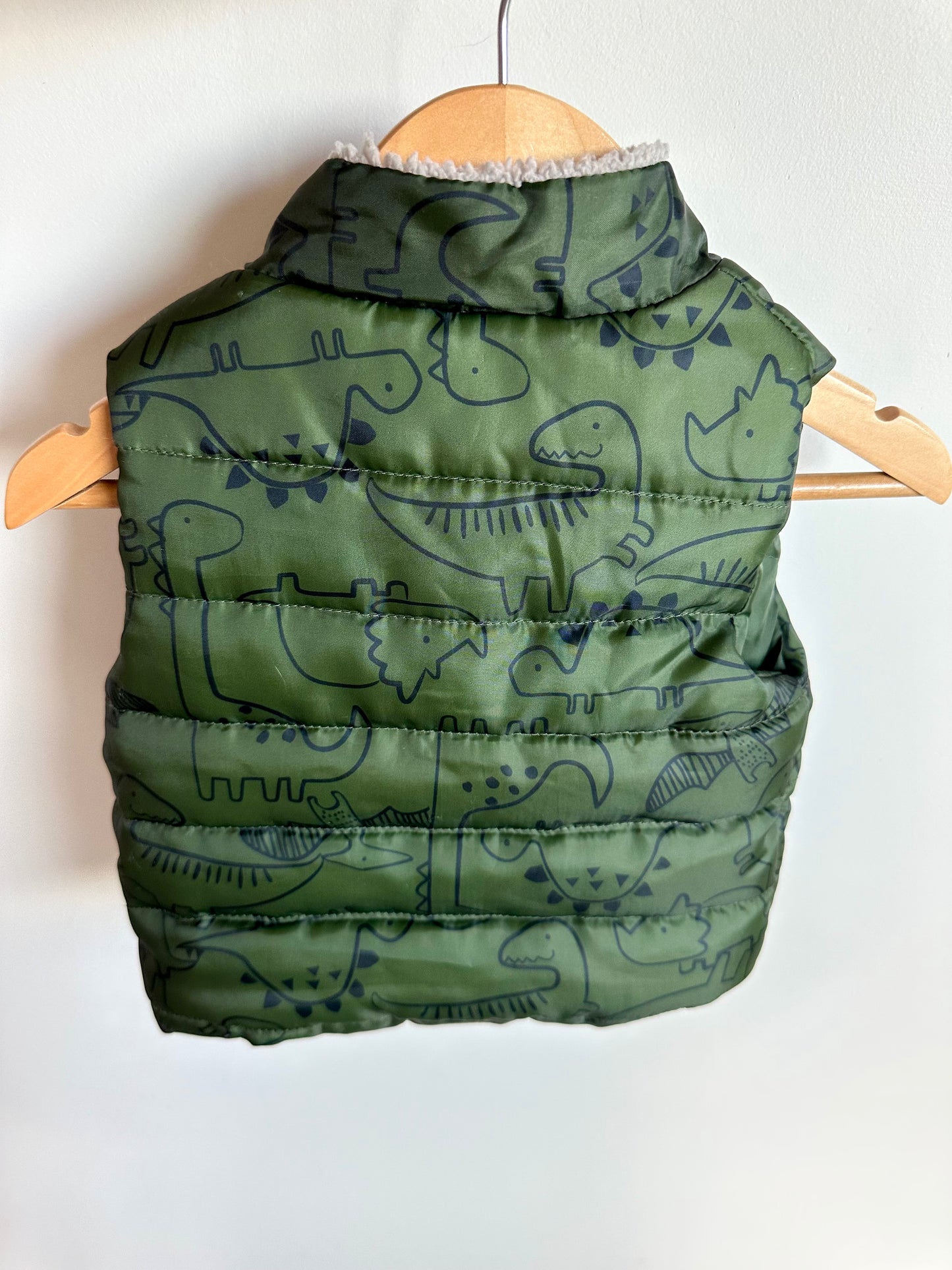 Green Dino Puffer Vest / 12m