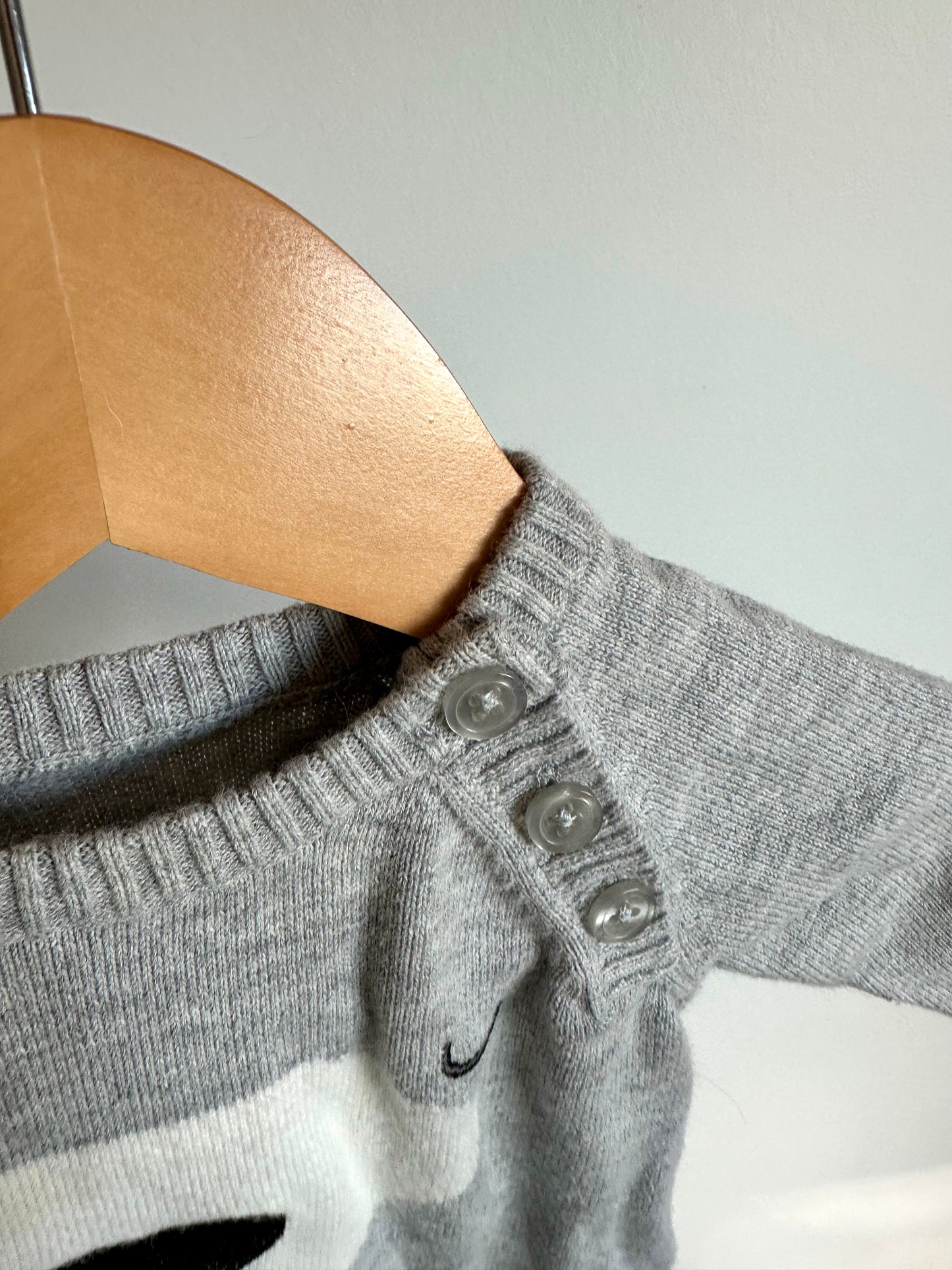 Grey Knit Bear Jumpsuit / 0-3m