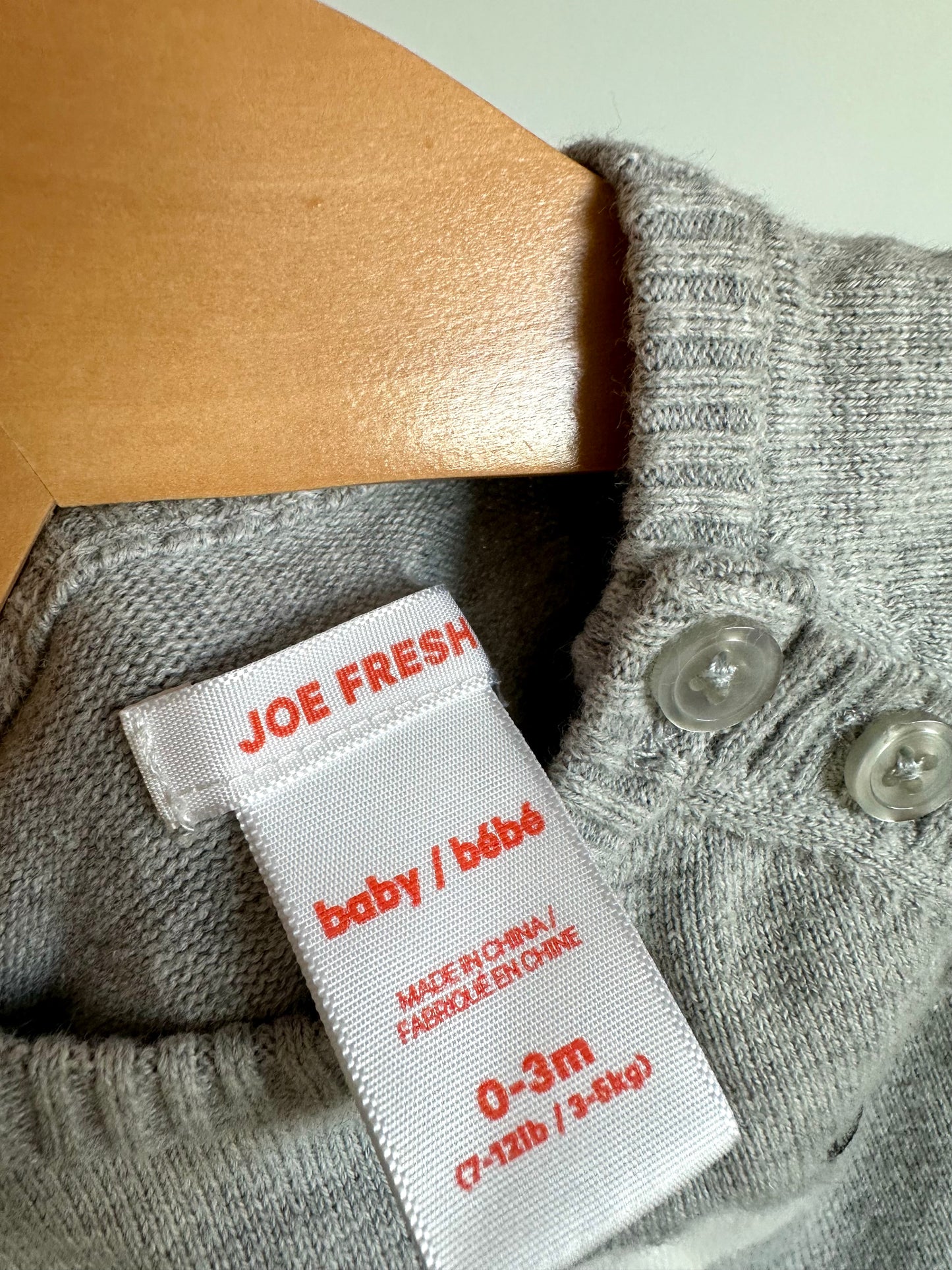 Grey Knit Bear Jumpsuit / 0-3m