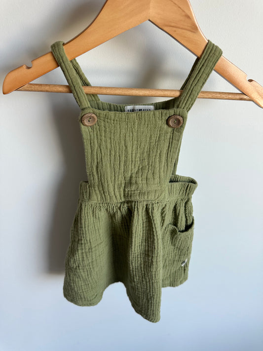 Olive Muslin Organic Overall Dress / 24m