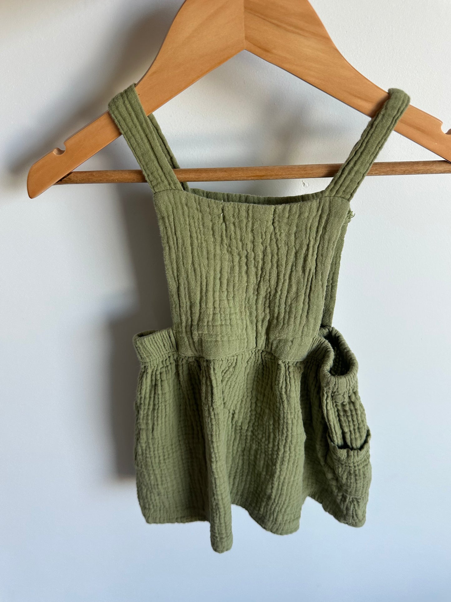 Olive Muslin Organic Overall Dress / 24m