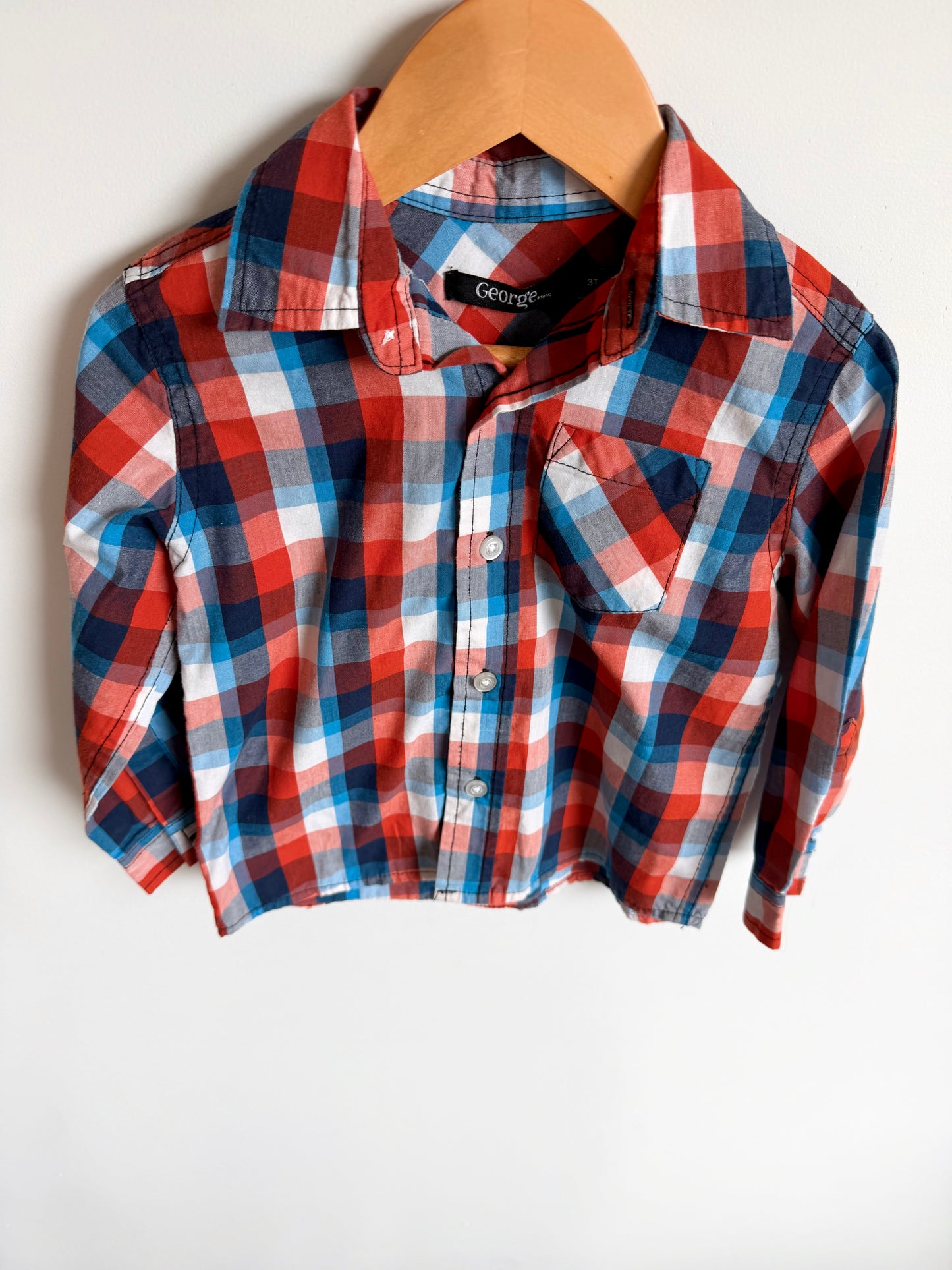Long Sleeve Button Up Checkered Top / 3T