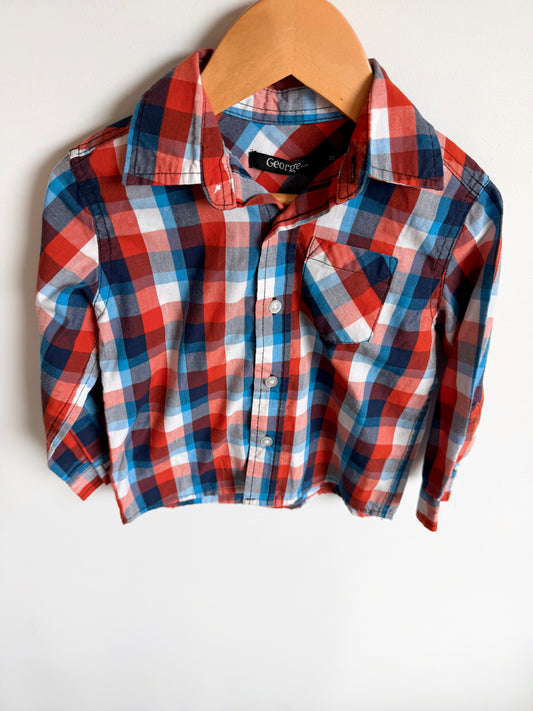 Long Sleeve Button Up Checkered Top / 3T