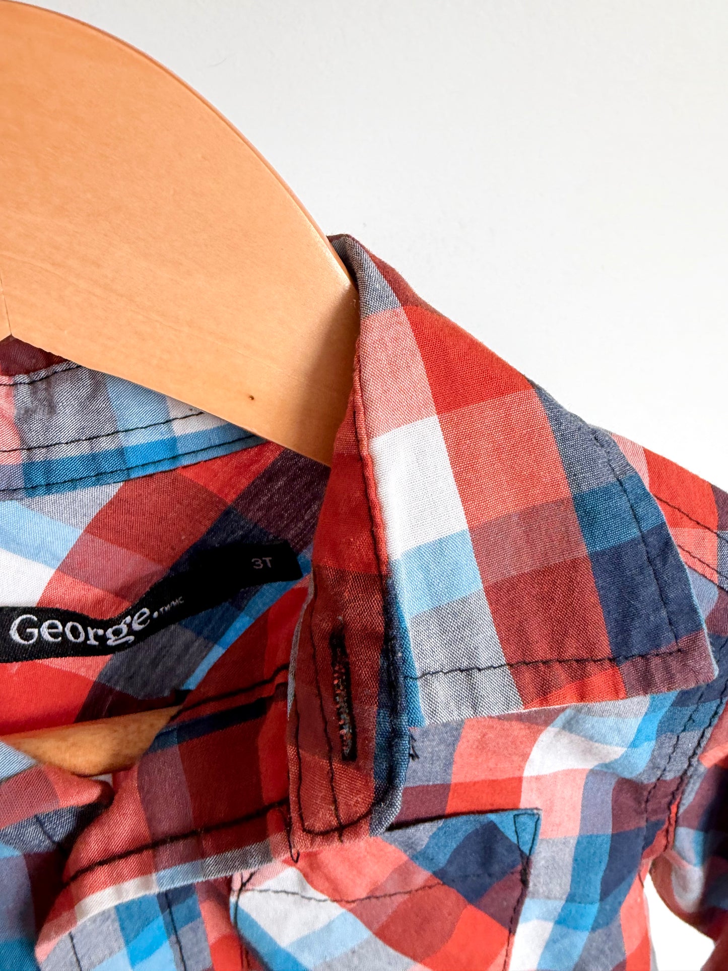 Long Sleeve Button Up Checkered Top / 3T