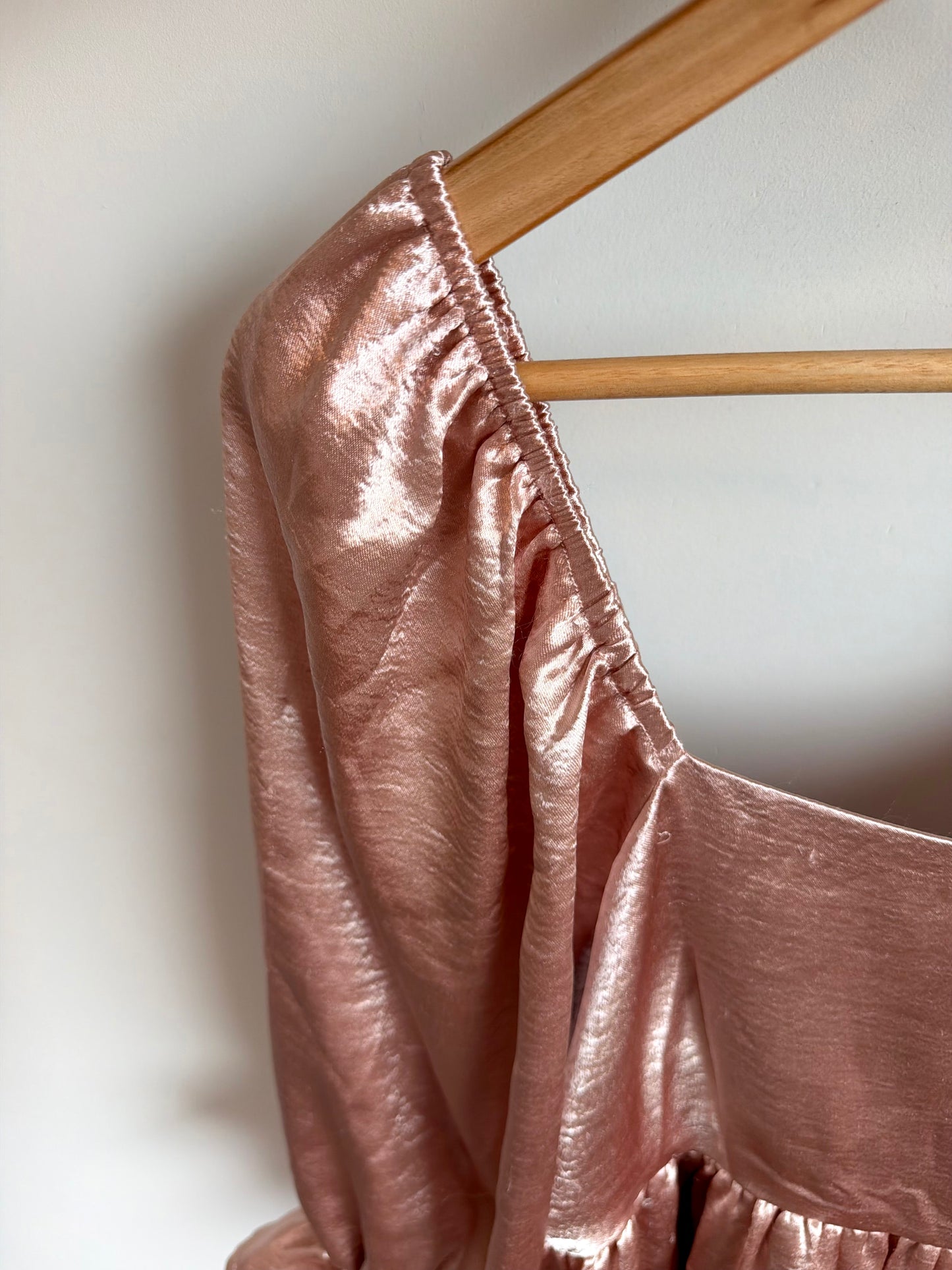 Pink Satin off the Shoulder Dress / Large