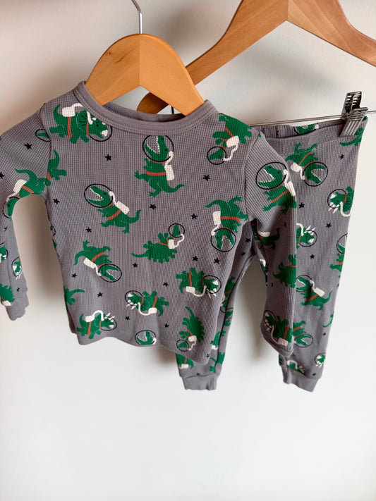 Grey Dino Waffle Knit PJ Set / 24m