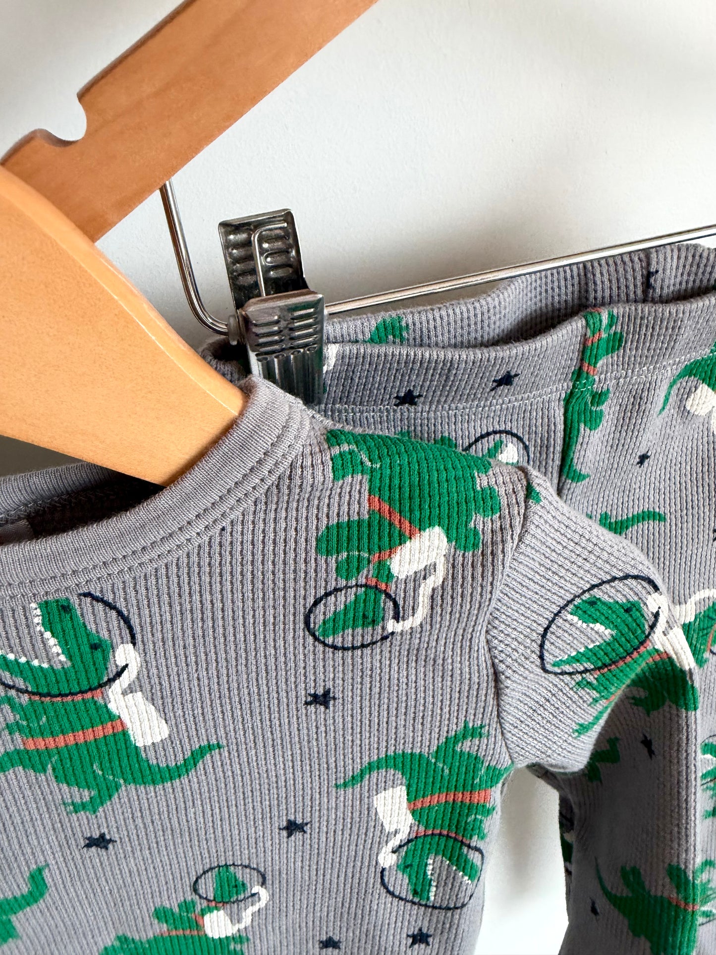 Grey Dino Waffle Knit PJ Set / 24m