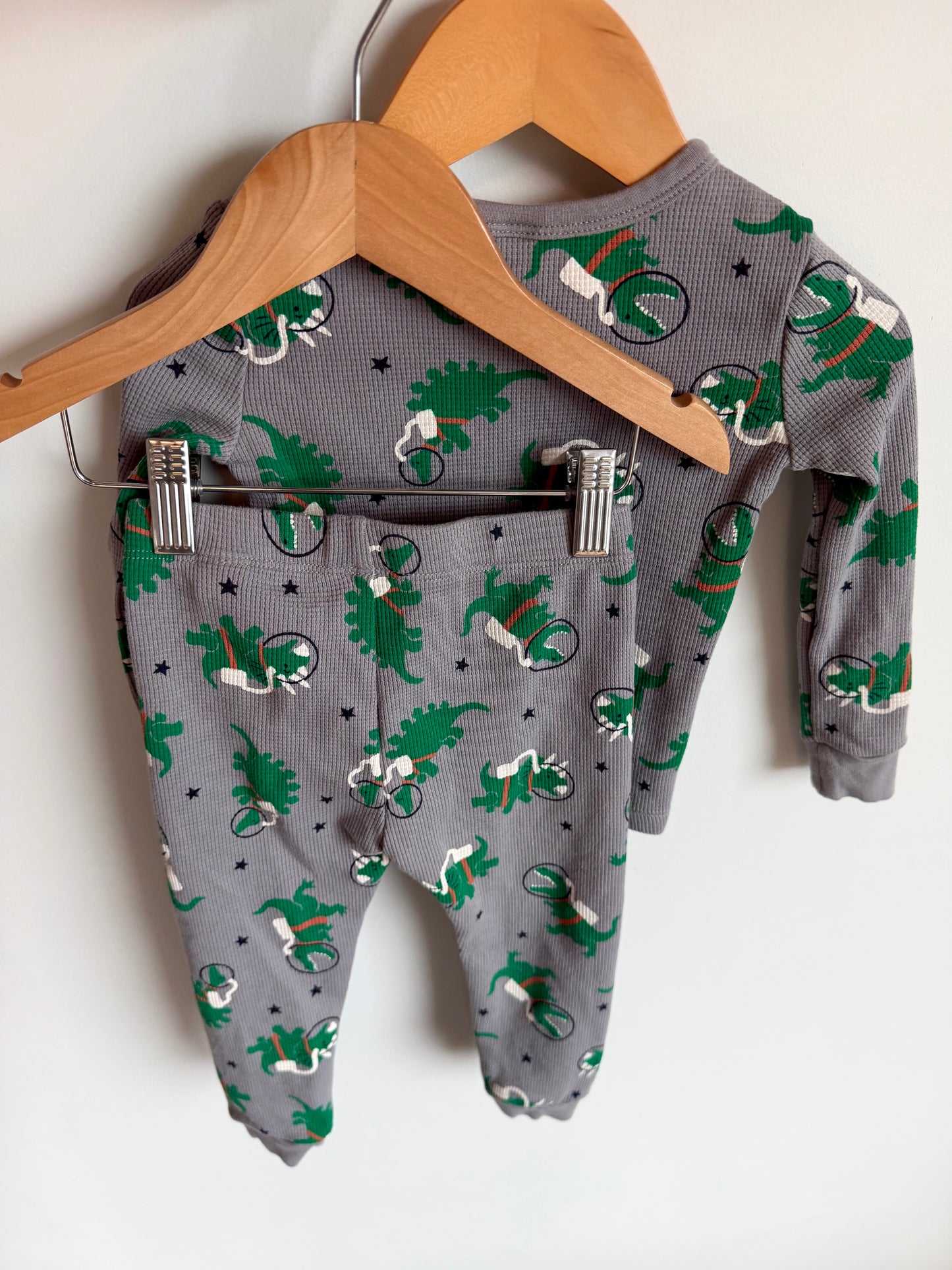 Grey Dino Waffle Knit PJ Set / 24m