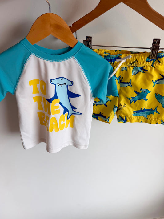 To The Beach Shark Swim Top + Shorts Set / 18-24m