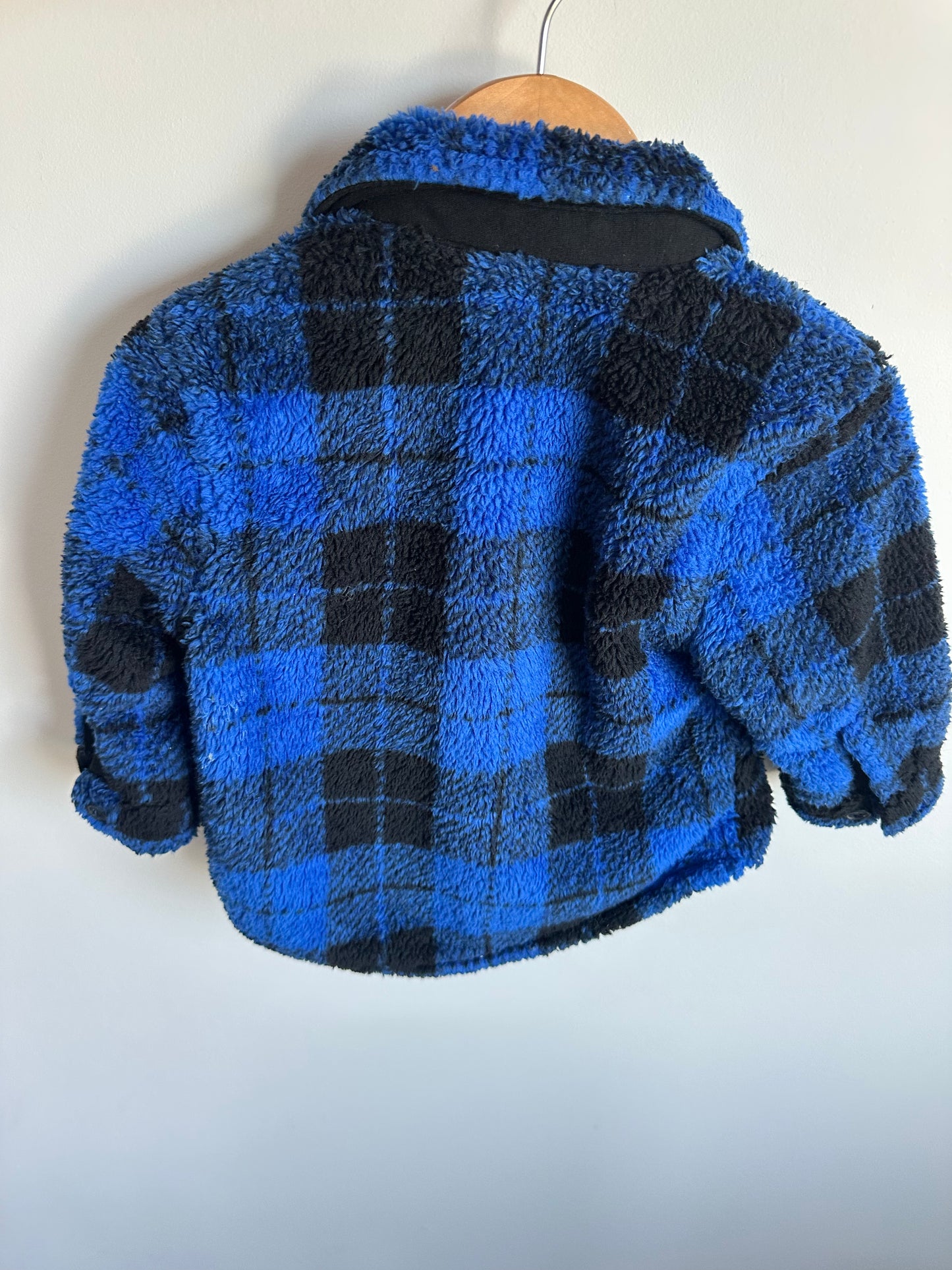 Fleece Blue Checkered Shacket / 12-18m