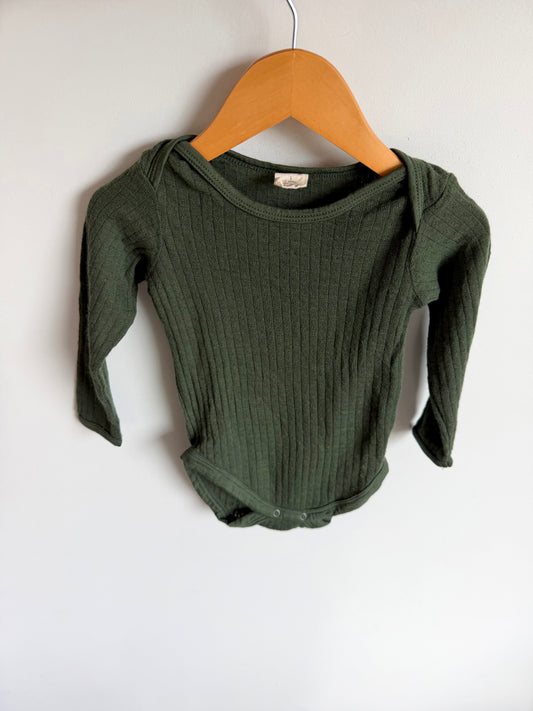 Merino Wool Eyelet Green Bodysuit / 12m