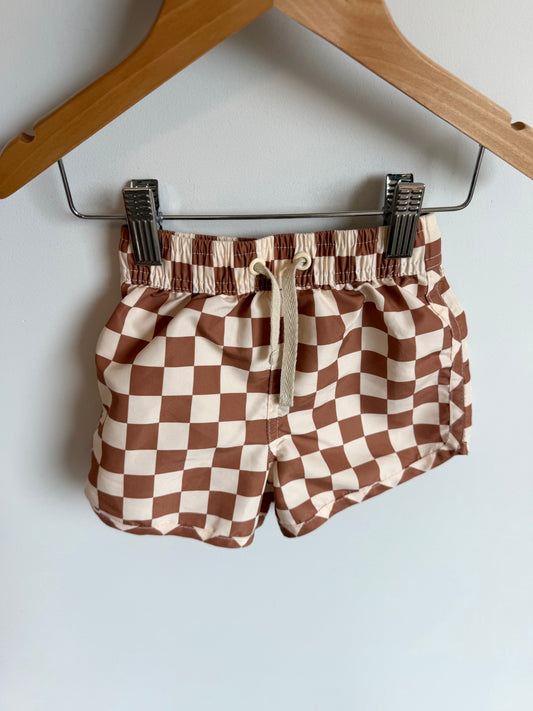 Mebie Baby Rust Checkered Swim Shorts / 6-12m