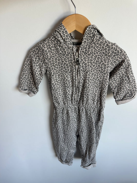 Zippered Hood Animal Print Jumpsuit / 18m