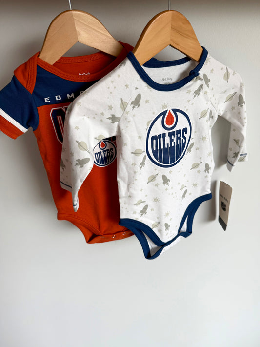 Two Edmonton Oilers Bodysuits (With tags) / 3-6m