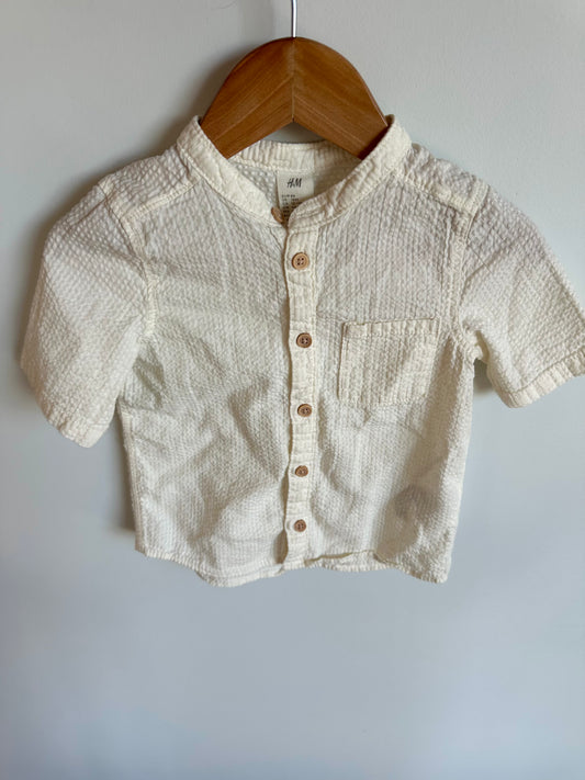 H&M 100% Cotton White Button Up T-shirt / 12-18m