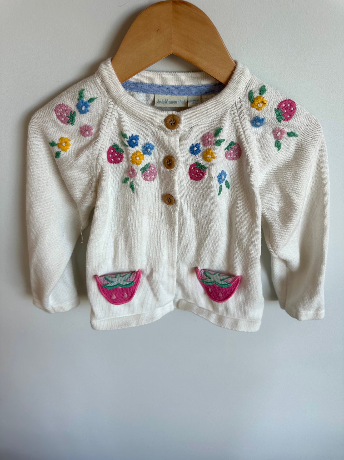 Strawberry Embroidered Cardigan / 3-4T