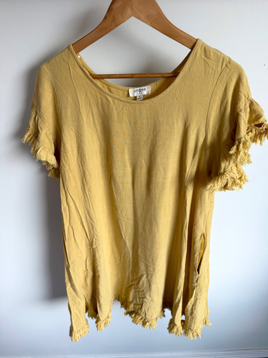 Yellow Fringe Trim Tunic Top / Med