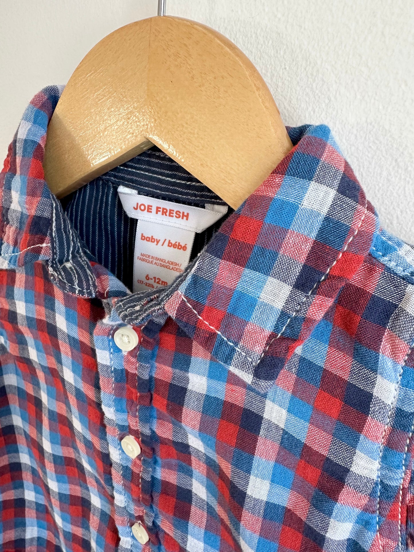 Collared Blue + Red Plaid Top / 6-12m