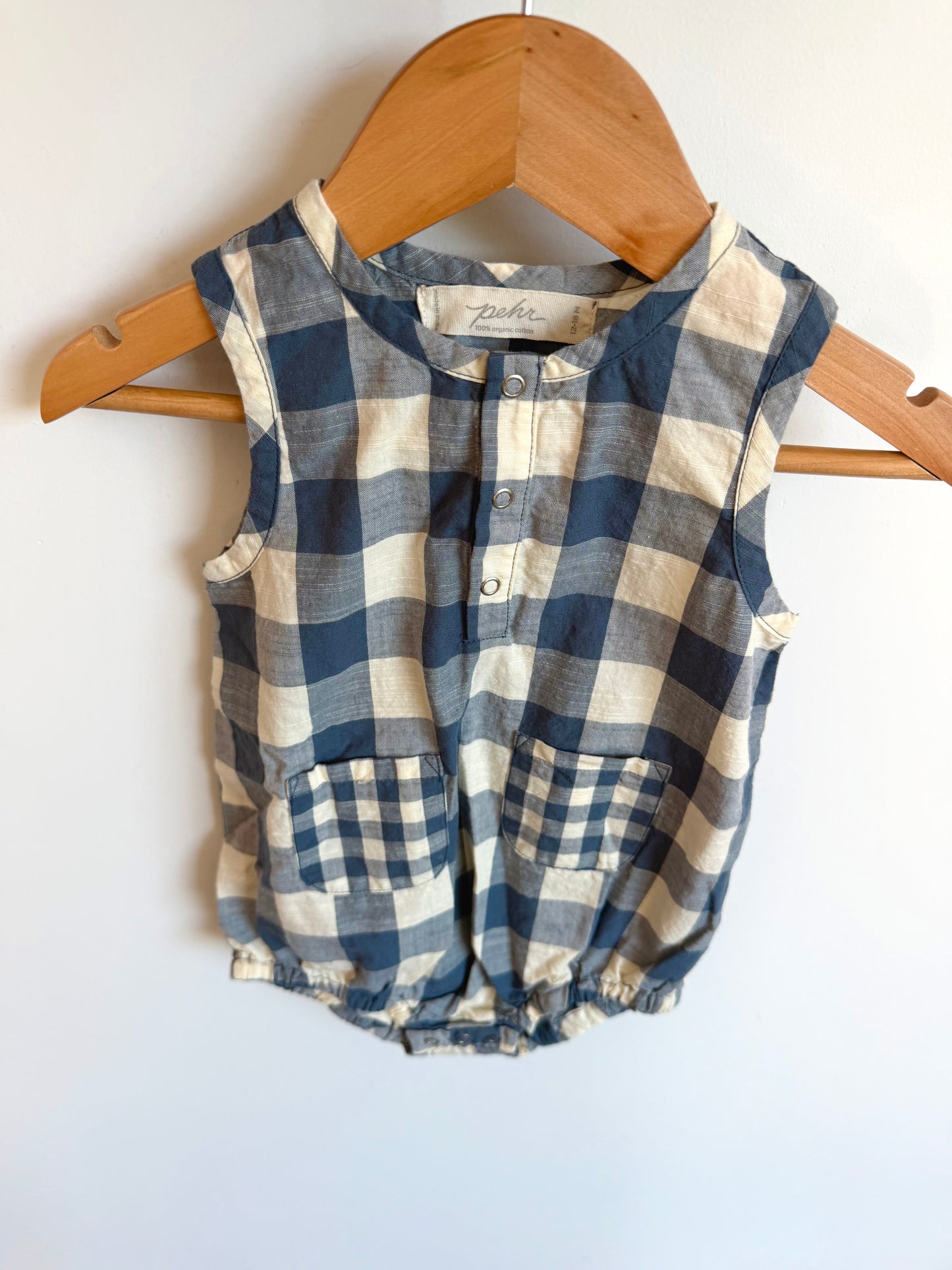 Pehr Checkered Pocket Bubble Romper / 12-18m