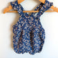Ladybug Floral Blue Overall Romper / 12m